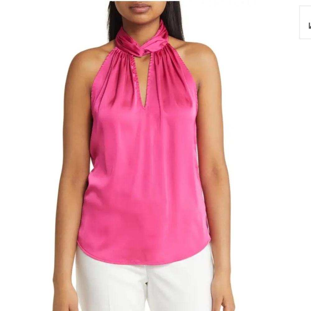 Anne Klein Twist Satin Vibrant Pink Halter Top Tank | XL